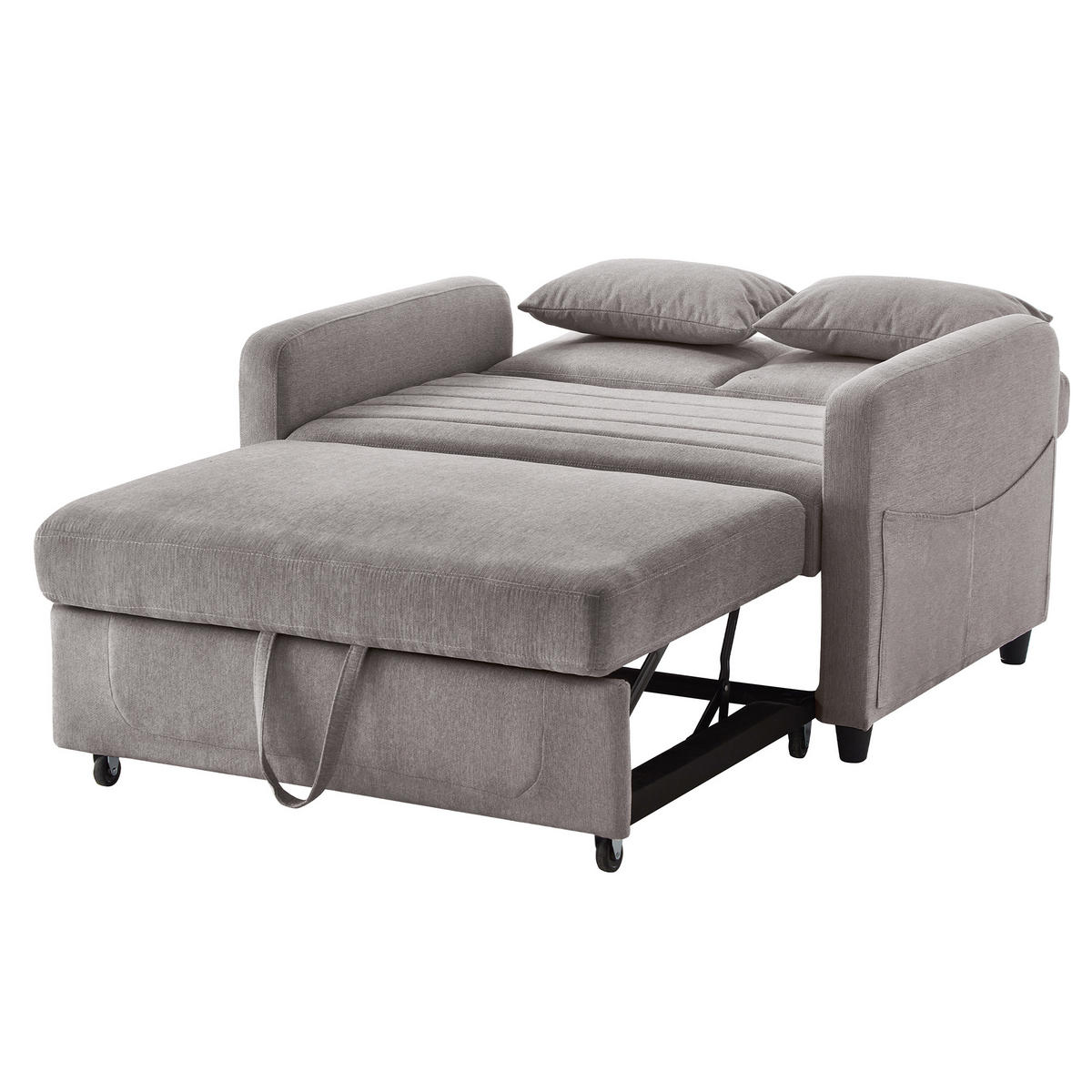 SOFA Zweisitzer mit Schlaffunktion ausziehbar Grau Baumwoll-Leinen 210/90/45 cm - Grau, Kunststoff (114/82.5/77cm) - OKWISH