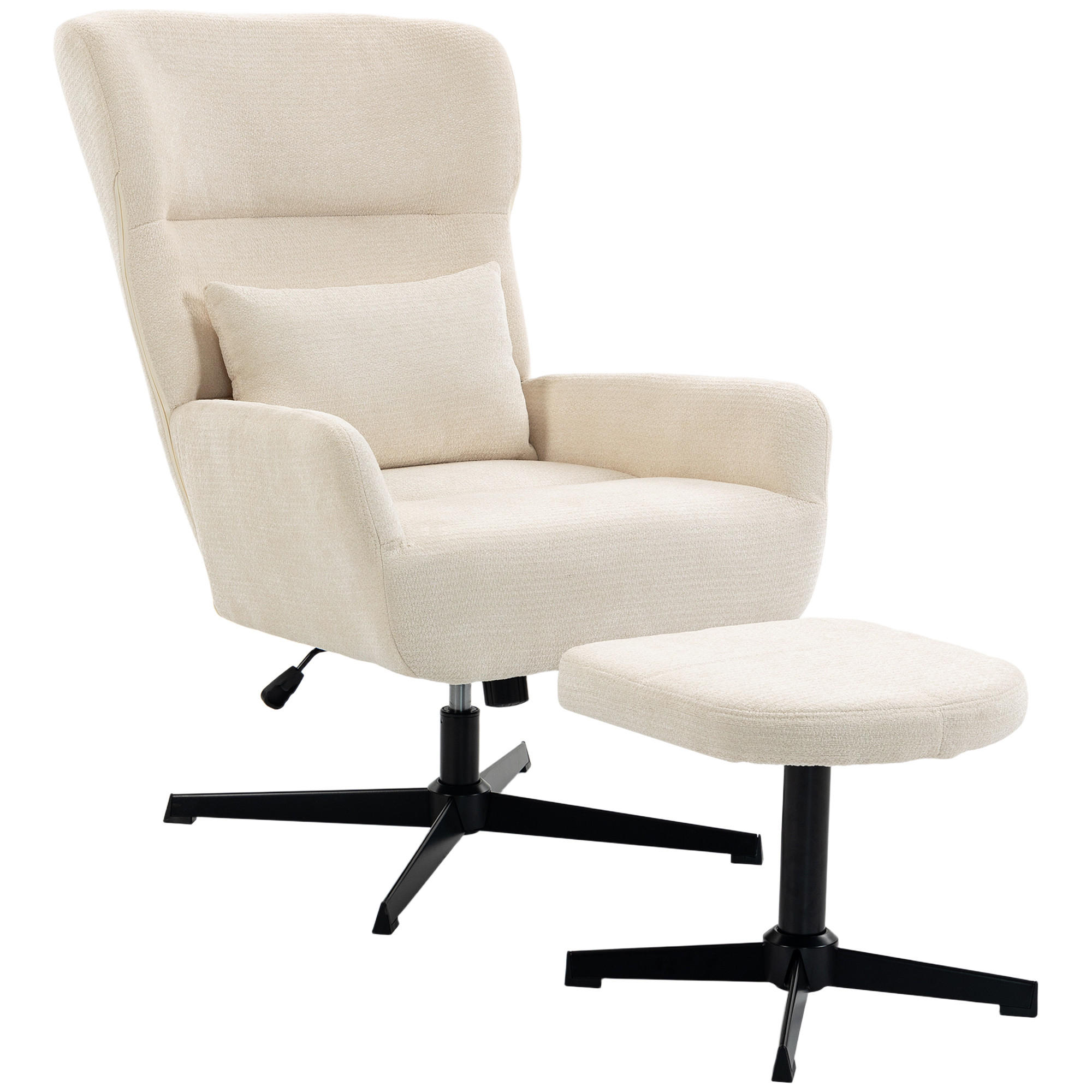 RELAXSESSEL-MIT-HOCKER 2er Set Polyester Cremeweiß - Creme/Schwarz, Textil/Metall (88/104/71cm) - HOMCOM