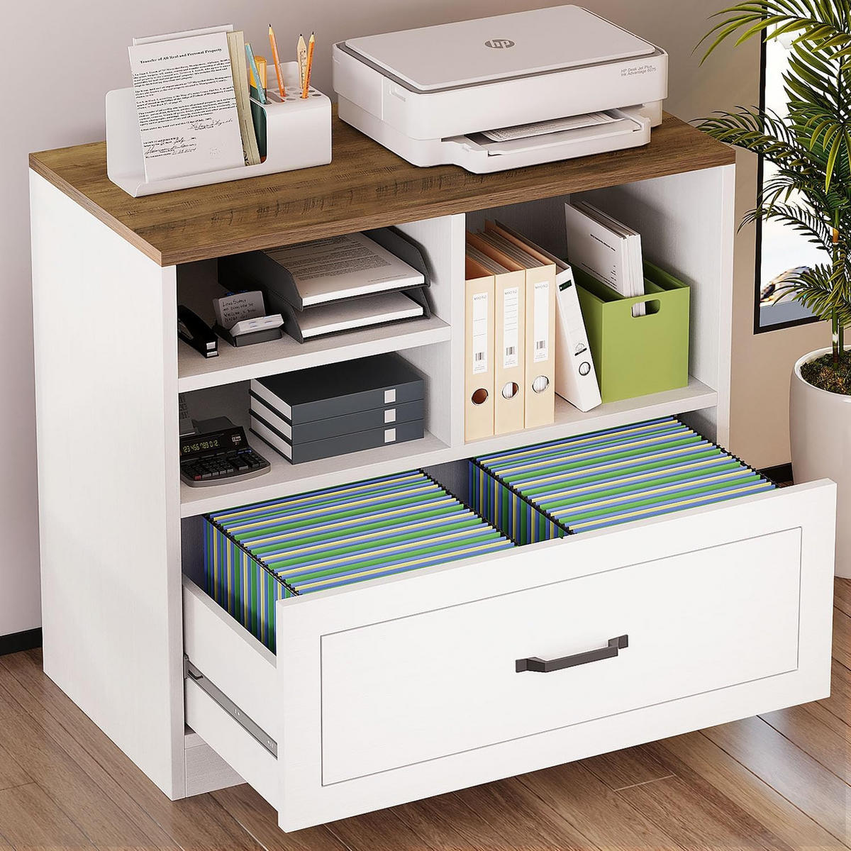 STAURAUMSCHRANK mit Schublade & Offenen Fächern INDUSTRIAL 83.8 x 40.0 x 72.5 cm - Weiß/Naturfarben, Holzwerkstoff/Metall (83.8/72.5/40cm) - Quality Elegance