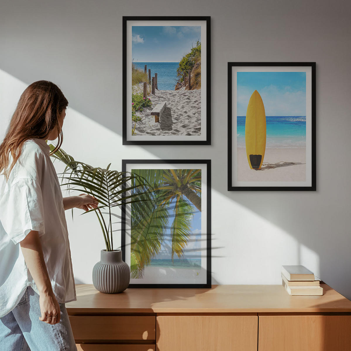 WANDBILDER 3er-Set - 40x60 cm Schwarzer Rahmen - Urlaubsstrände, Wellen, Palmen - Schwarz, Kunststoff (40/60cm) - ArtPrintCave