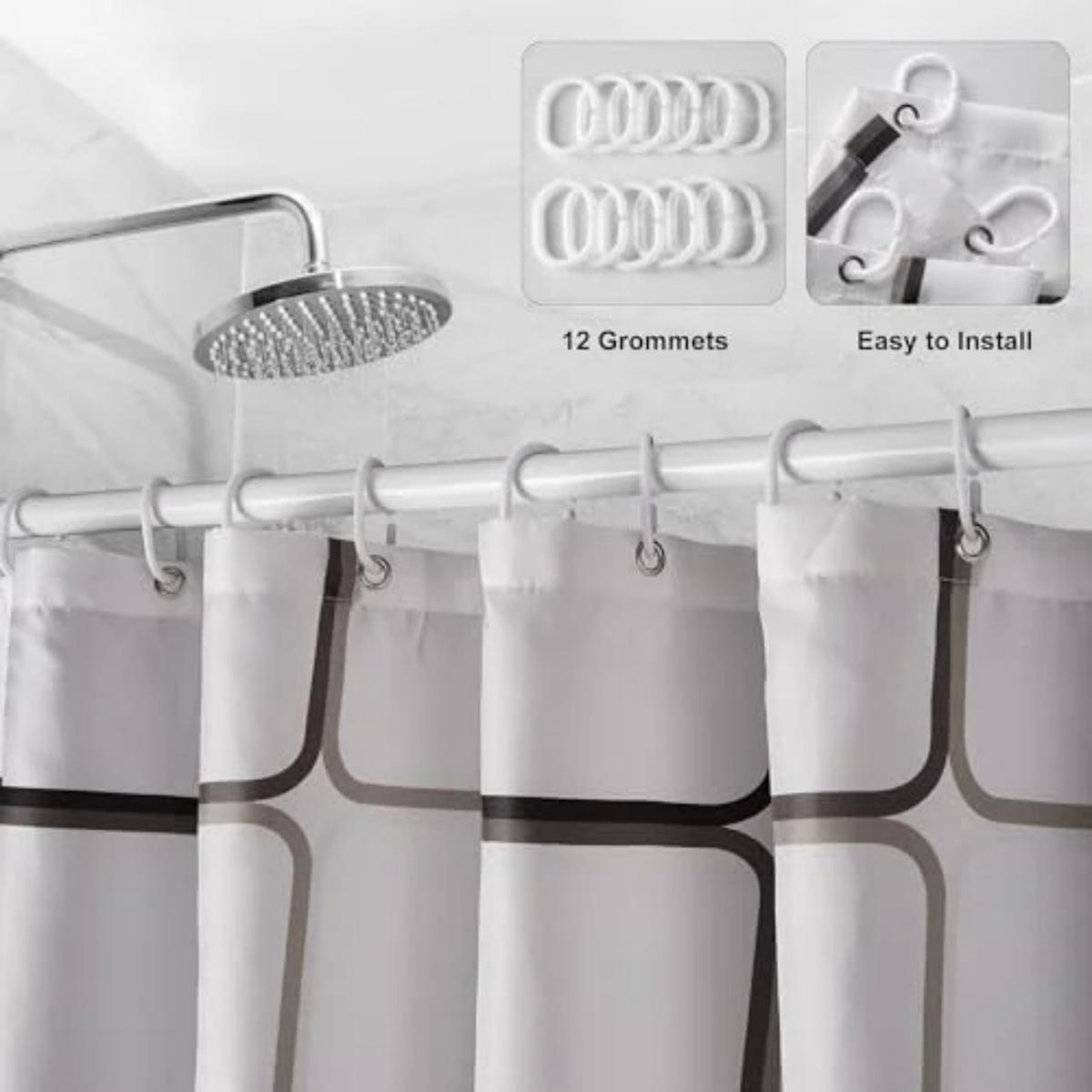 DUSCHVORHANG Weiß schnell trocknend halbdurchsichtig mit Haken Badezimmer - Transparent, Textil (180/180cm) - MCBOSON