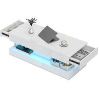 COUCHTISCH 120/50/42 cm mit LED-Beleuchtung, 2 Schubladen und offenem Fach aus Holzwerkstoff, Weiß - Weiß, Holzwerkstoff (120/50/42cm) - Redom