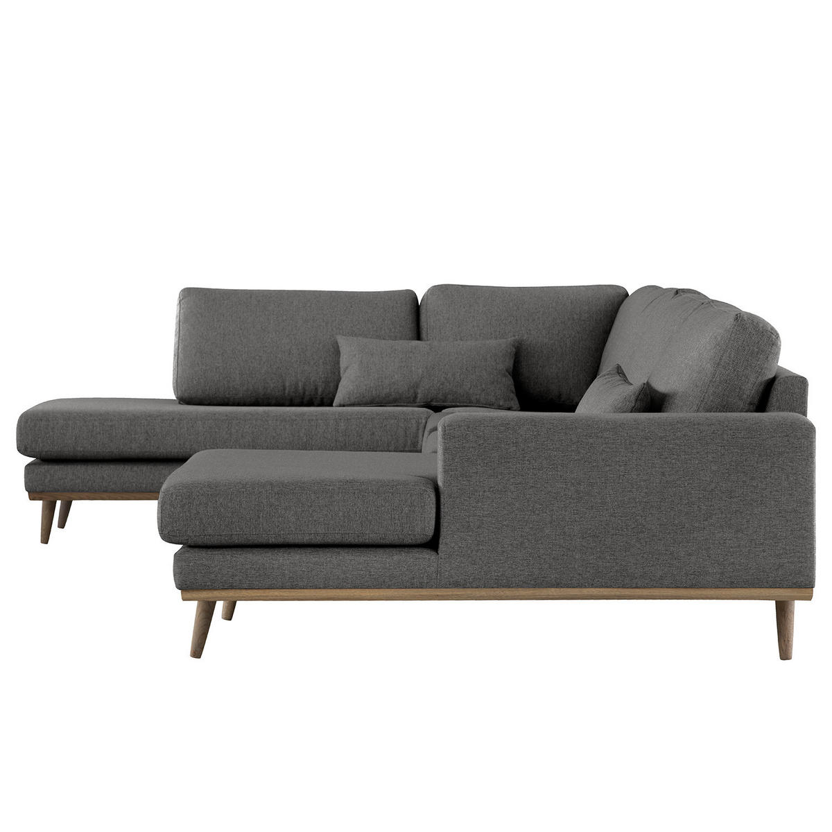 WOHNLANDSCHAFT mit Longchair - Eichefarben/Dunkelgrau, Eichenholz/Textil (371/81/219cm) - home24