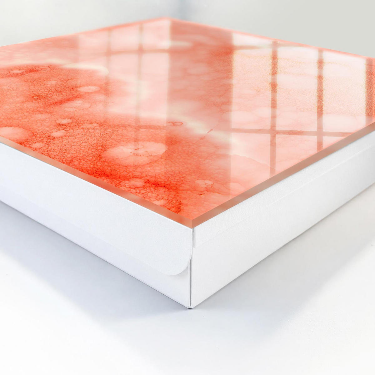 SCHLÜSSELBOX Weiß 30x30 cm – Türöffnung nach rechts - Orange Abstraktion - Orange, Metall (30/30/5cm) - TULUP