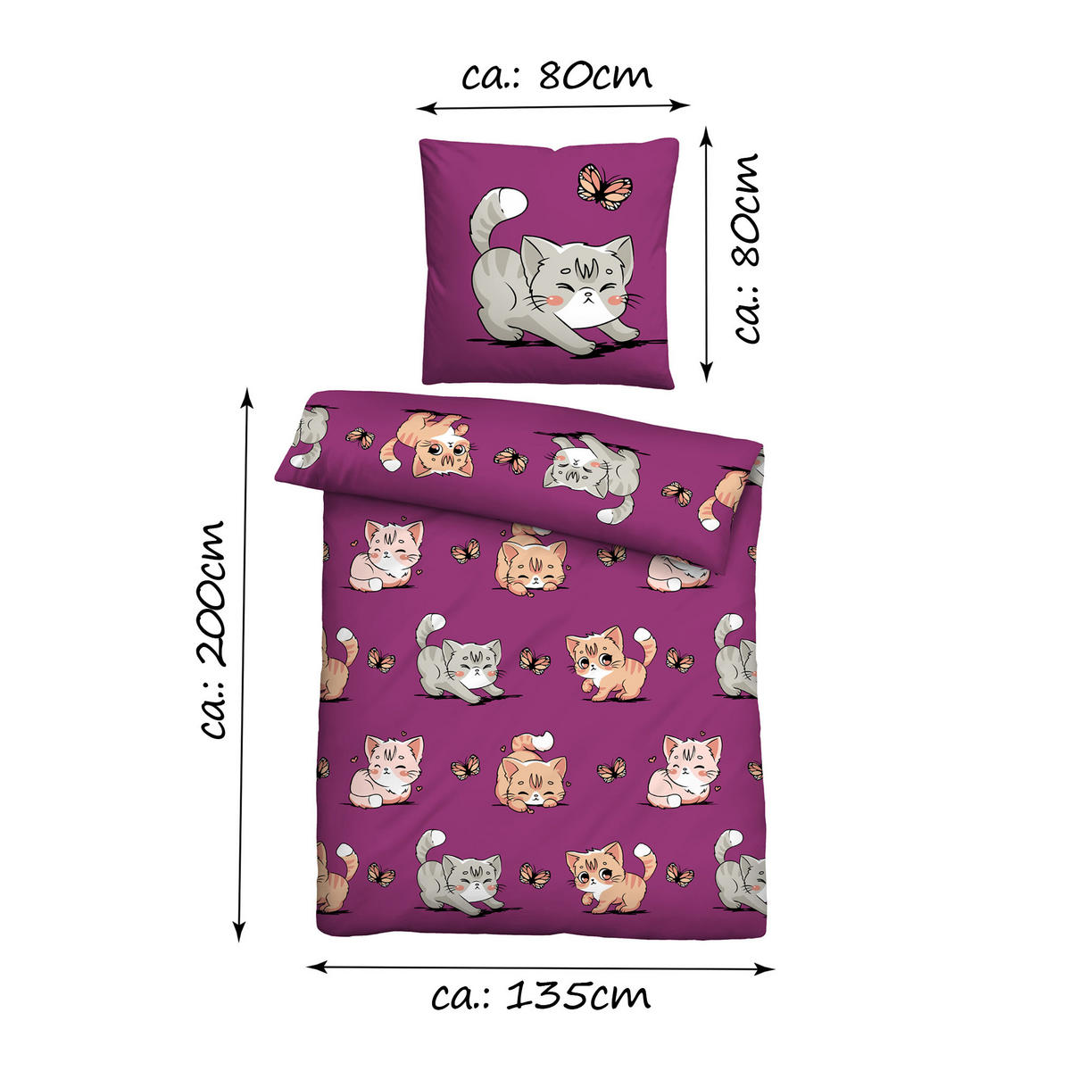 BETTWÄSCHE 2 tlg. mit Motiv 135x200 cm Katze - Lila, Textil (135/200cm) - Bestlivings