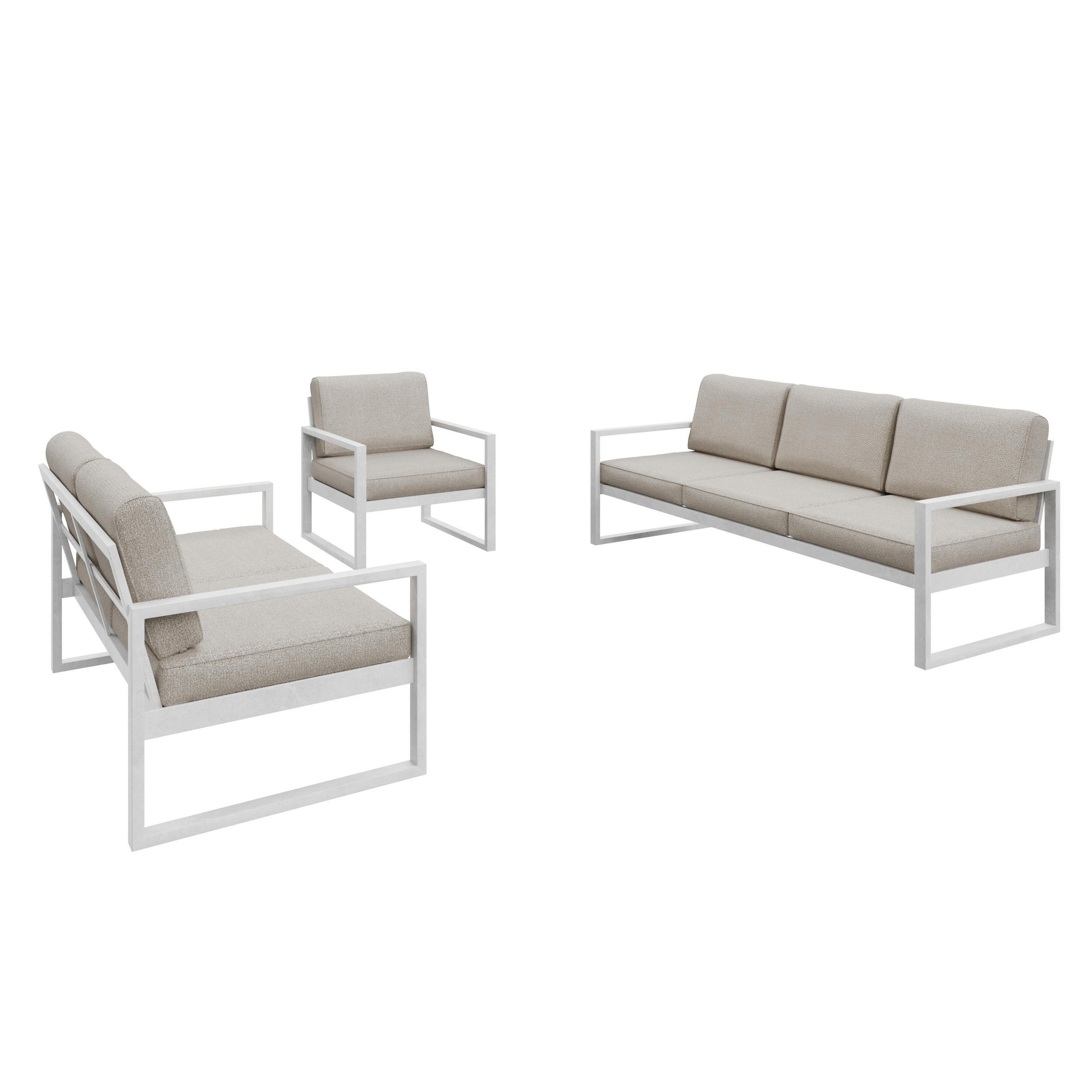 GARTENSET Madera für 6 Personen Balkonmöbel Aluminium Terassenmöbel Sitzbank, 4-tlg. Tisch, weiß, ecru - Ecru/Weiß, Kunststoff/Metall - Margaret Hadas24