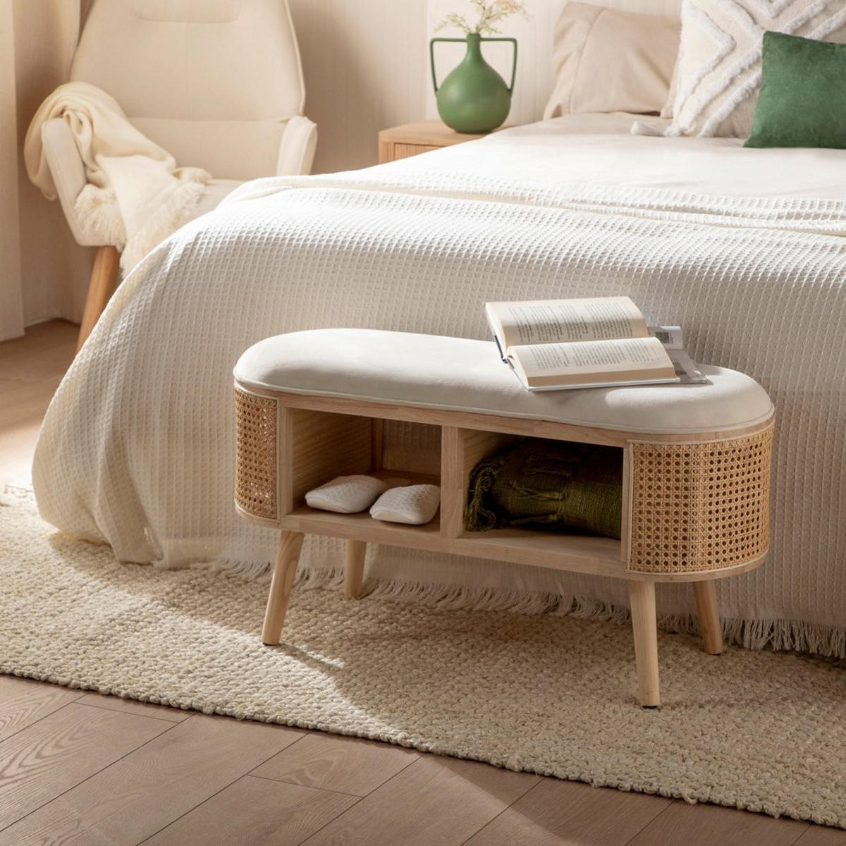 BANK Chela Natürlich 90 cm x 47 cm - Naturfarben, Textil (90/47/35cm)