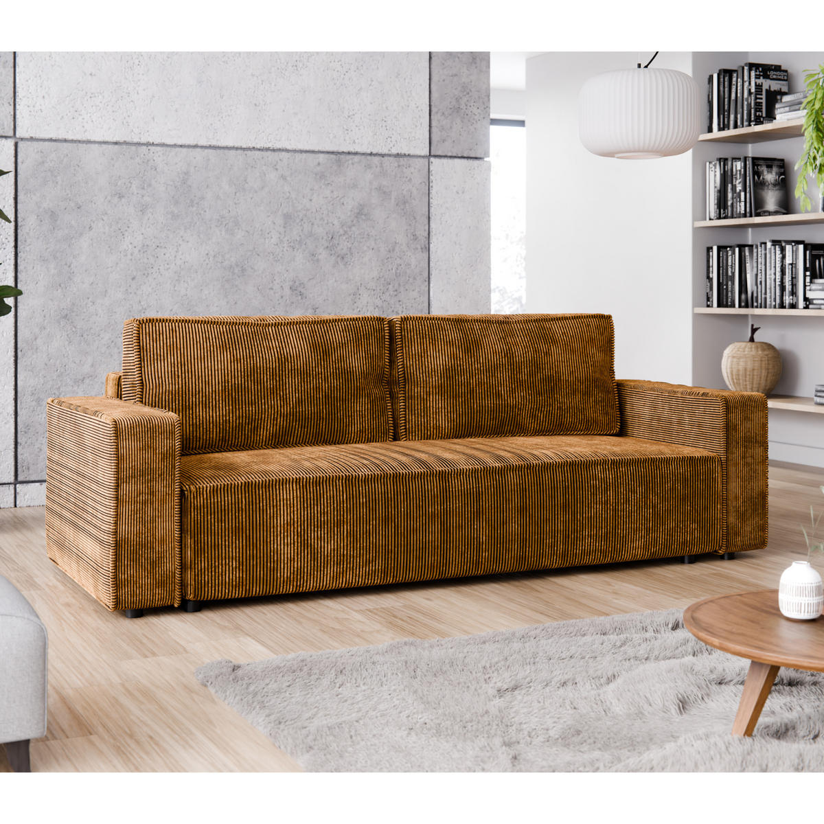 SCHLAFSOFA BRIK 3-Sitzer Cord Poso Senfgelb - Schlaffunktion DL & Bettkasten - Gelb, Textil (238/94/94cm) - Excellent Home