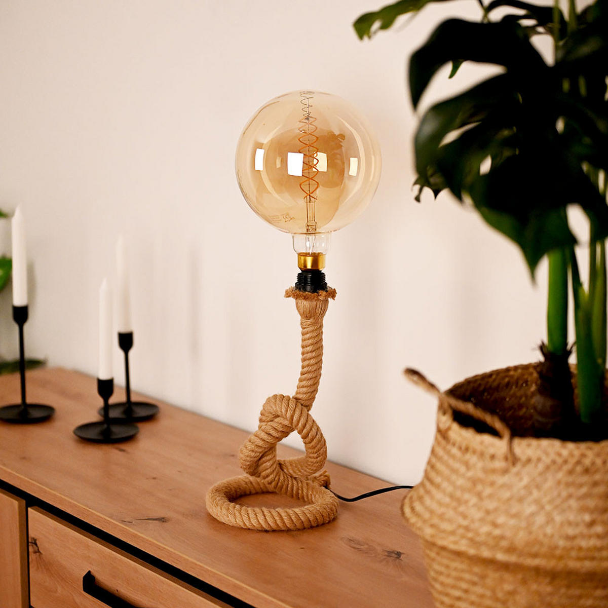 TISCHLEUCHTE Rope Braun Seil - Braun, Textil (20/20/33cm)