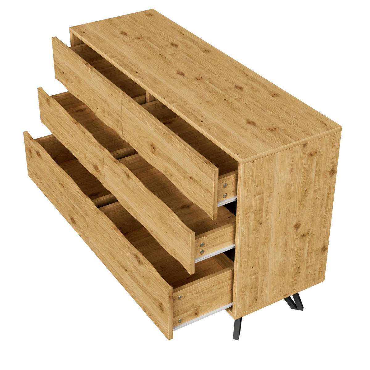 KOMMODE aus Spanplatte 120x40x75,5cm in Holzoptik mit 6 Schubladen - Naturfarben, Holzwerkstoff (120/75.5/40cm) - Modfu