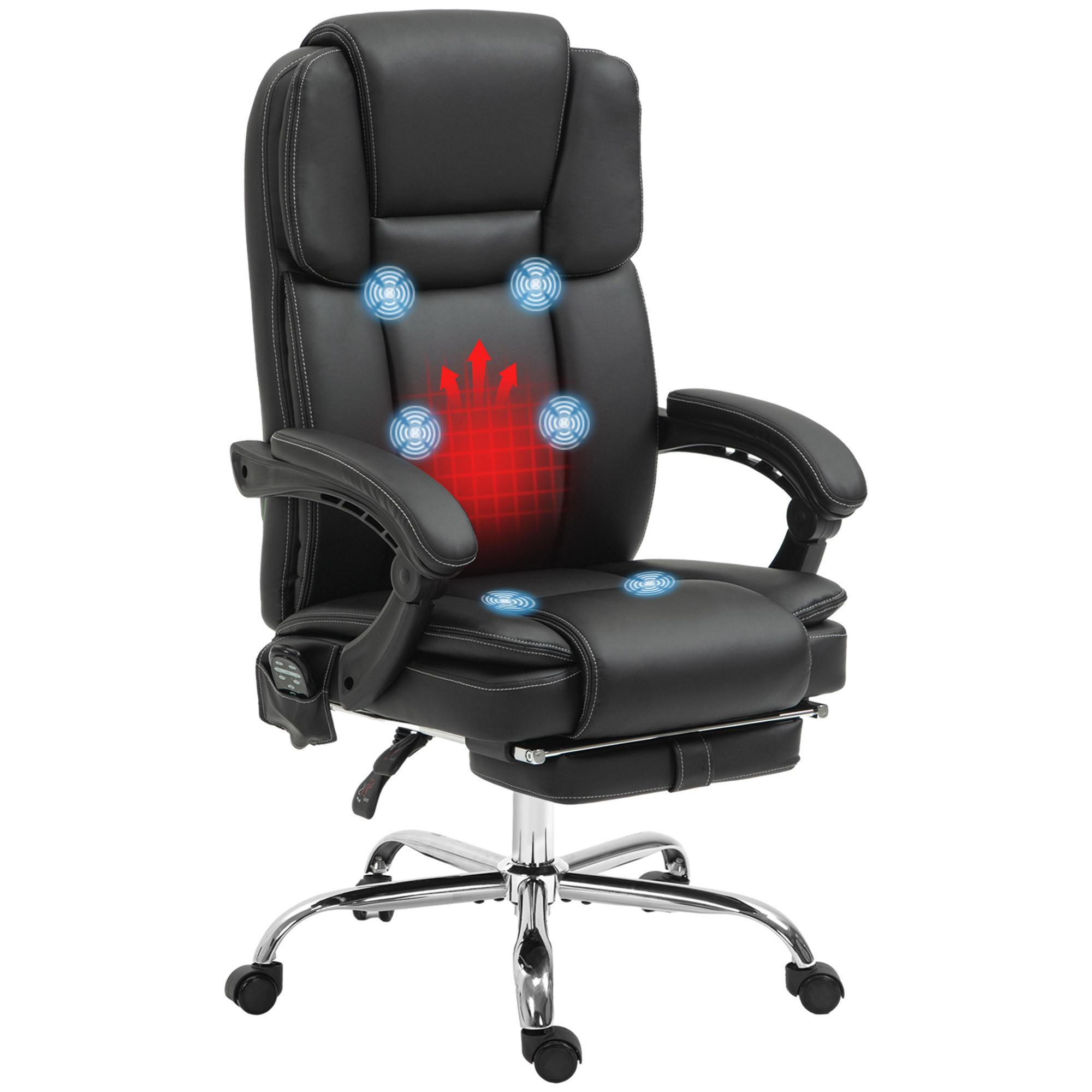 BÜROSTUHL mit Massagefunktion PC-Stuhl mit Heiz-, Liegefunktion Schwarz - Schwarz, Kunststoff (67/126/66cm) - Vinsetto