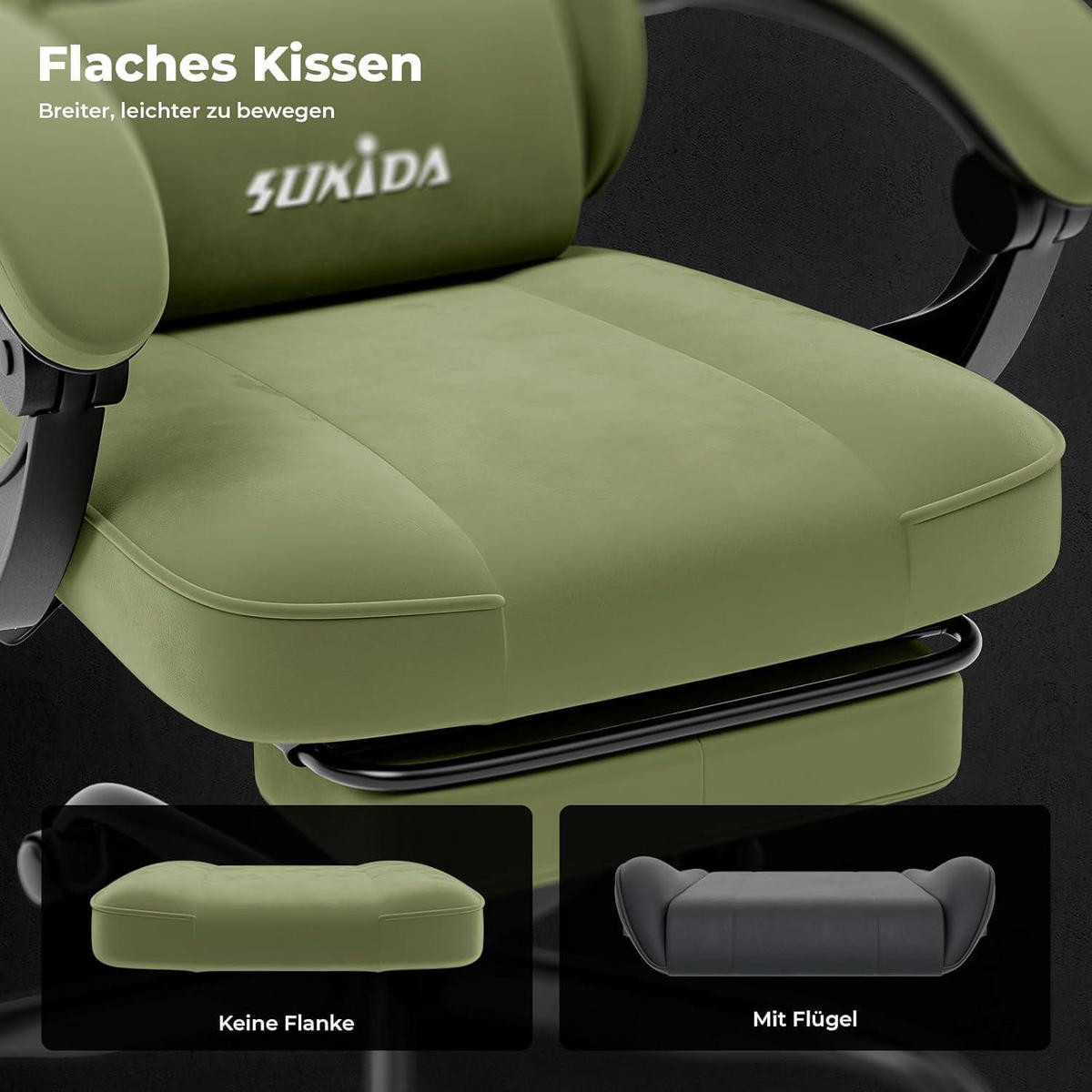 GAMING Stuhl mit Fußstütze Grün - Grün, Textil (62/130/49cm)