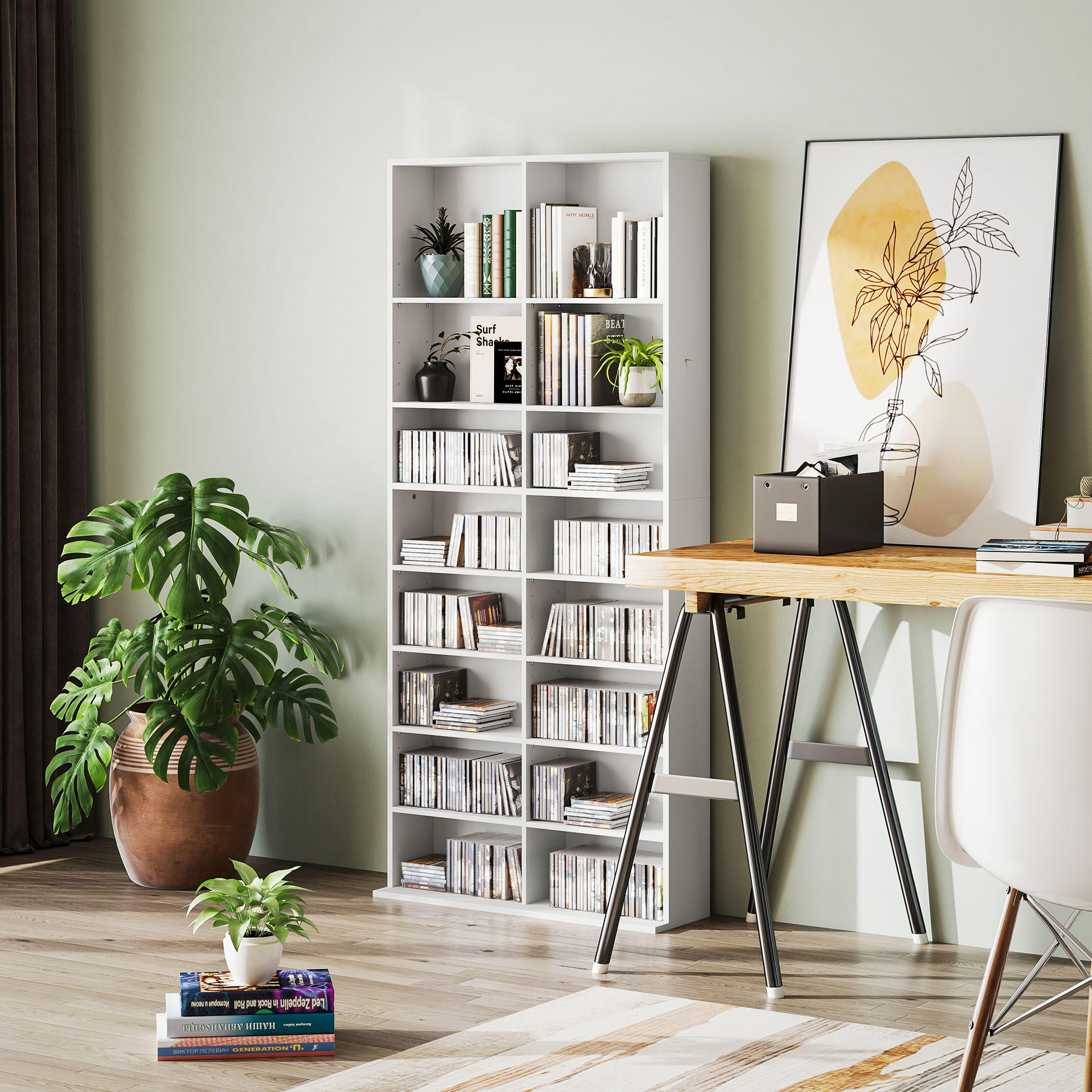 Thumbnail - Homcom CD, Weiß, Karton, 24x175x78.5 cm, Wohnzimmer, Regale, CD & DVD-Regale