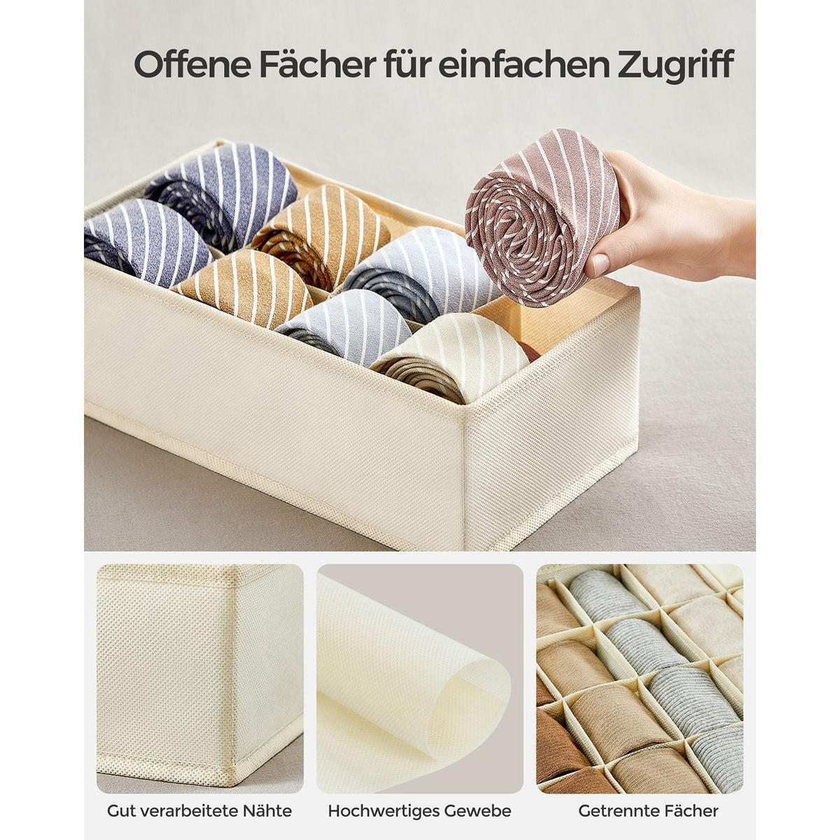 AUFBEWAHRUNGSBOXEN FÜR UNTERWÄSCHE FREETOWN 8ER-SET - Beige, Textil (32/32/10cm) - Hansiro