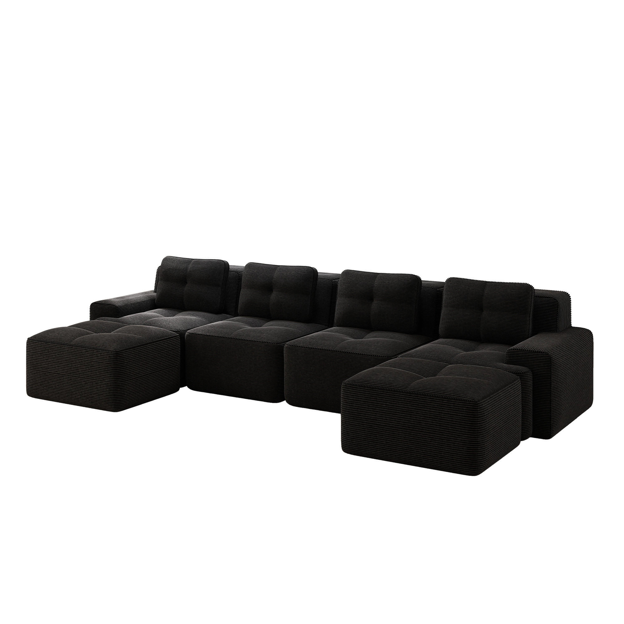 WOHNLANDSCHAFT 4-Sitzer Cord Schwarz rutschfest - Schwarz, Textil (382/69/177cm) - WISHDOR