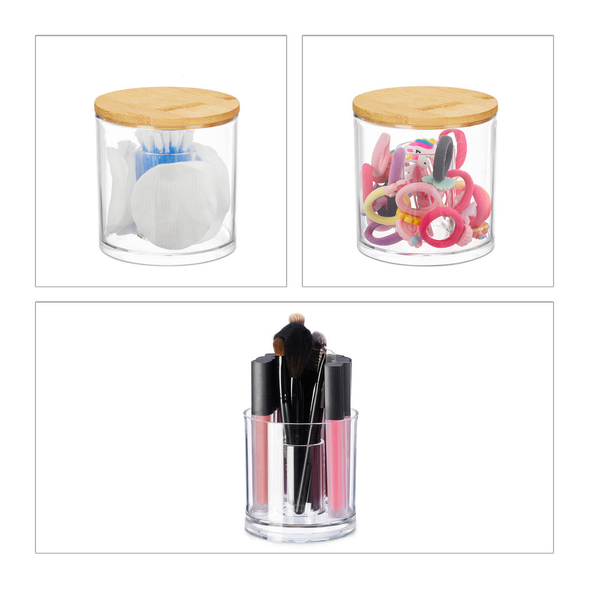 3XWATTEPADHALTER - Transparent, Holz/Kunststoff (10/9.5/10cm) - Relaxdays