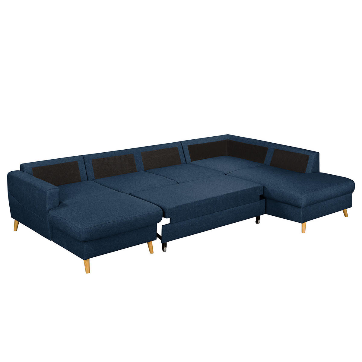 WOHNLANDSCHAFT mit Longchair - Blau/Olivgrün, Textil (290/90/200cm) - home24