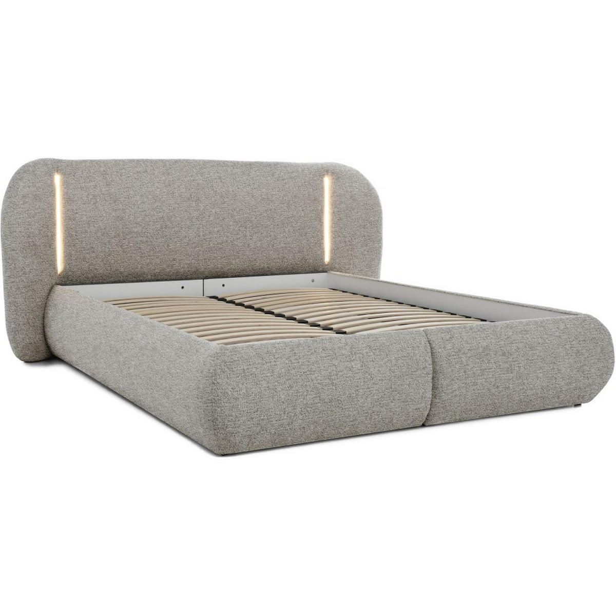 POLSTERBETT Corfu mit LED-Beleuchtung, mit Bettkasten, rundliche Formen, 140x200, Cappuccino - Cappuccino, Textil/Metall (140/200cm) - Beautysofa