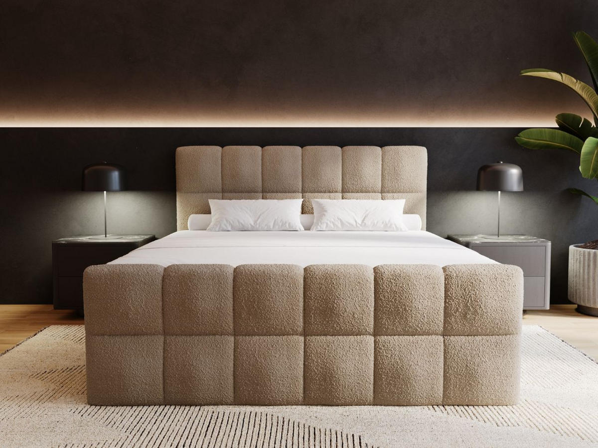 BOXBETT Alicante 200x200 Bouclé-Stoff Braun - Braun, Holz/Textil (200/200cm) - Graingold