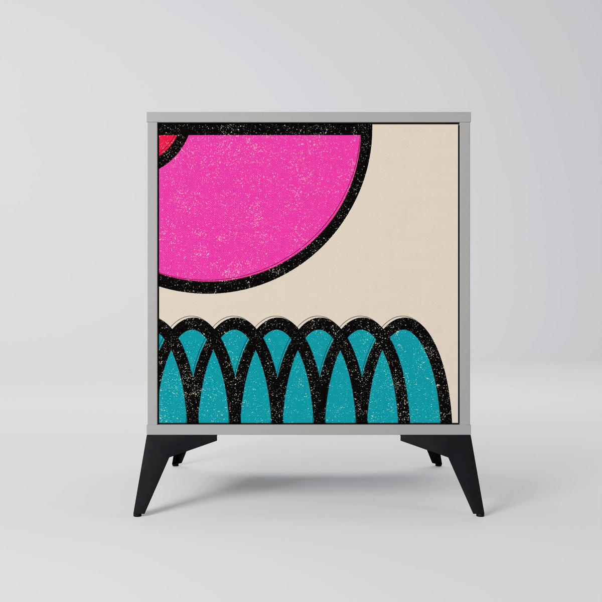 SIDEBOARD GEOMETRIC RHAPSODY, Grau, 57,5x42x77,5 cm, Schräge Buchenholzfüße - Buchefarben/Multicolor, Holzwerkstoff/Buchenholz (57.5/77.5/42cm) - SpaceRebels