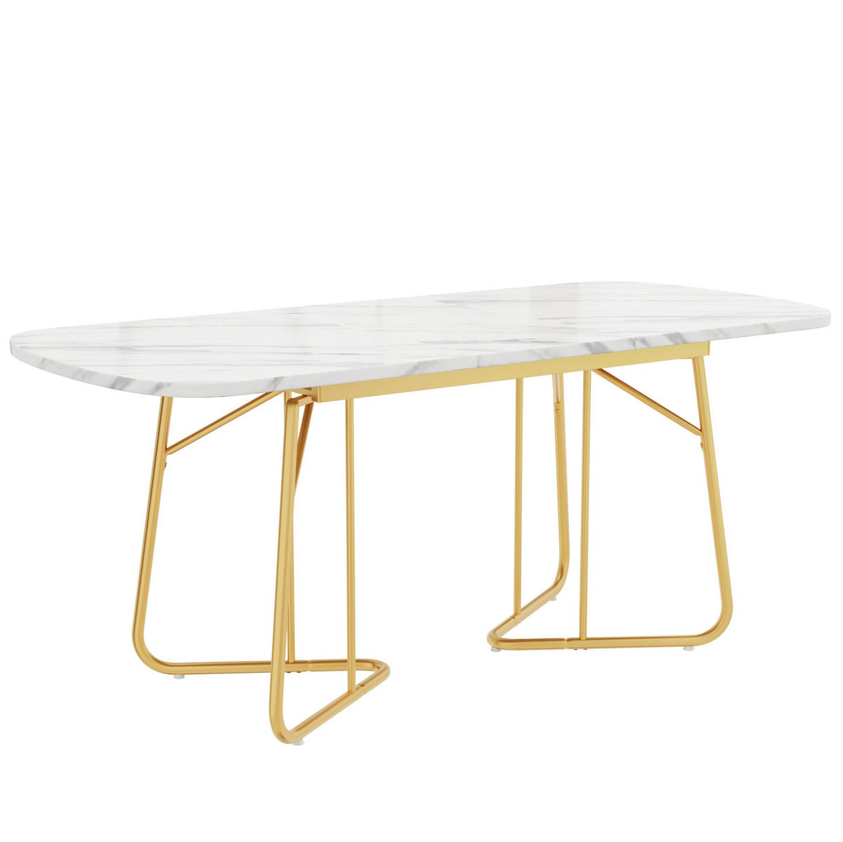 ESSTISCH 140-180x80 cm in Weiß aus MDF mit Marmoroptik und vergoldeten Metallbeinen, erweiterbar - Weiß, Holzwerkstoff (80/180/75cm) - Modfu