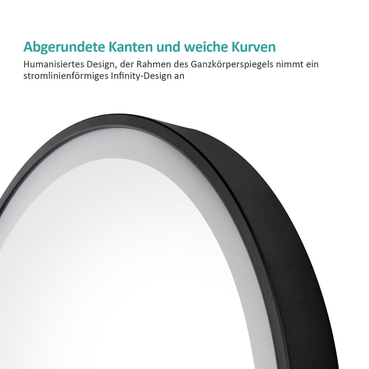 STANDSPIEGEL mit Beleuchtung und Rahmen Schwarz 160/60 cm - Schwarz, Glas/Metall (60/160/160cm) - EMKE