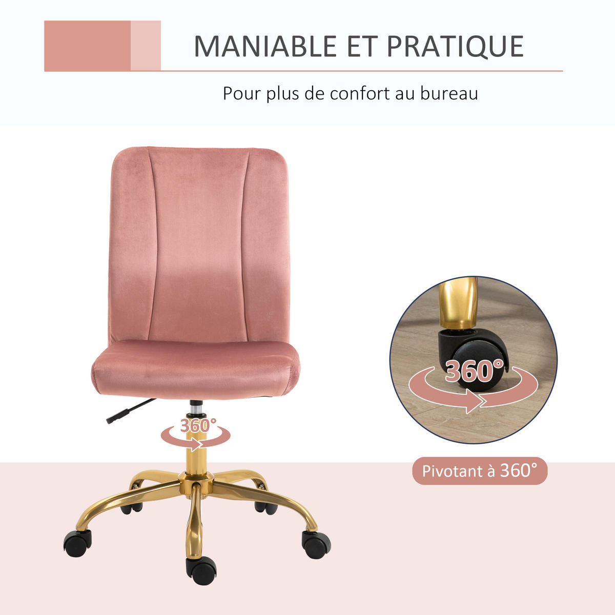 DREHSTUHL DE-11664 Samt Rosa mit Goldgestell - Roségold, Textil (60/102/56cm) - ComfortXL