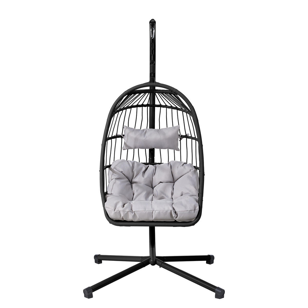 HÄNGESESSEL - Polyrattan / Stahl - Schwarz, Kunststoff/Textil (95/190/95cm) - home24