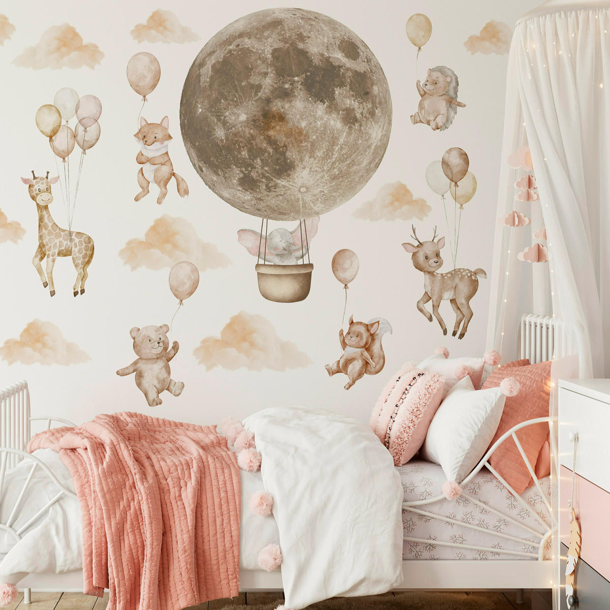 WANDSTICKER SET Tiere Ballons und Wolken 120x60 - Beige/Orange, Papier (120/60/60cm) - Muralo