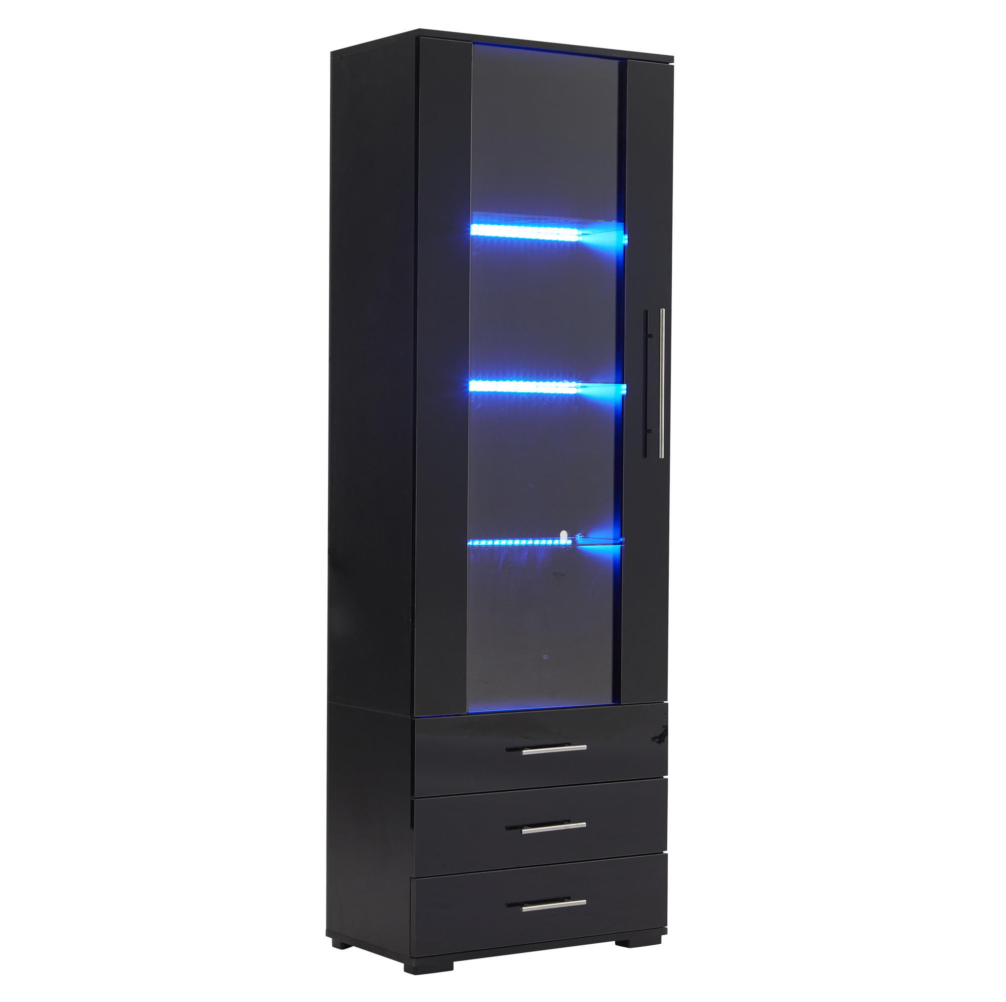 VITRINE 60/35/180 cm in Schwarz mit LED-Beleuchtung und 3 Schubladen - Schwarz, Holzwerkstoff (60/180/35cm) - BEAOK