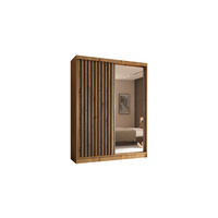 KLEIDERSCHRANK mit Spiegel-Schiebetüren und Aluminium-Leisten - LAMELO - 160 cm Artisan+Artisan+Schwarz - Schwarz/Eiche Artisan, Holzwerkstoff (160/216/61cm) - ALTDECOR