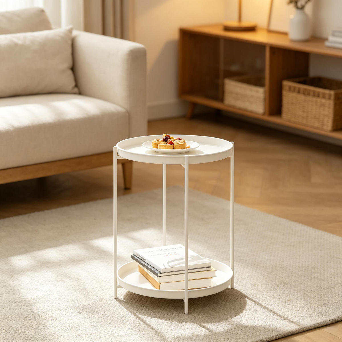 BEISTELLTISCH Cream White mit 2 Ablagen 44/44/53 cm - Creme, Metall (44/44/53cm) - PANGIVO