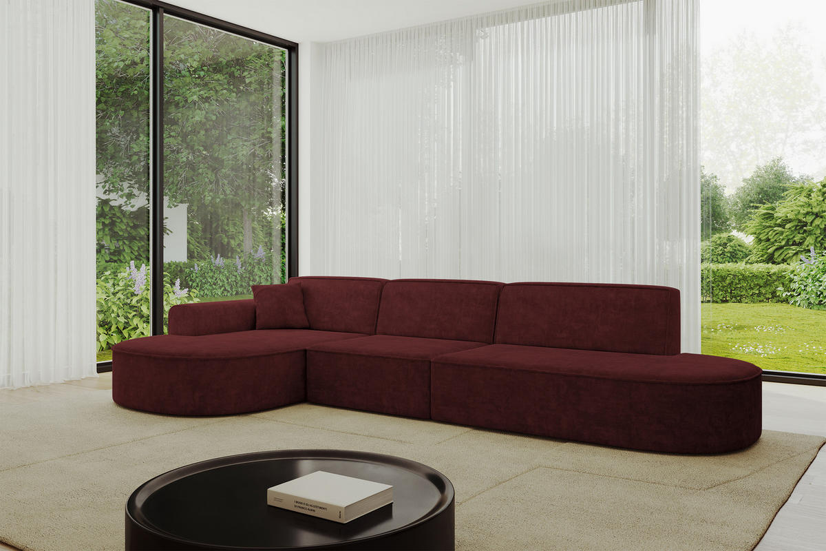 ECKSOFA Ottomane Links MARI-L2 - 328x171x79 cm Bordeaux Velours - Bordeaux/Schwarz, Holzwerkstoff/Kunststoff (328/171cm) - ALTDECOR