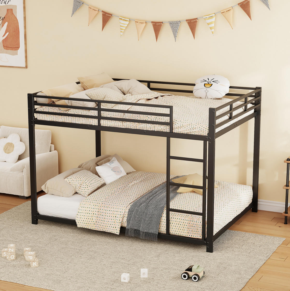 ETAGENBETT 140/200 cm aus Metall in Schwarz – platzsparend und stabil - Schwarz, Metall (140/200cm) - Flora Grace