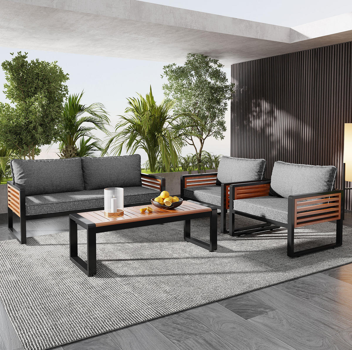 GARTENMÖBEL, 4-tlg., antik grau, feuerverzinkt und mit Akazie - Grau, Metall - Modfu