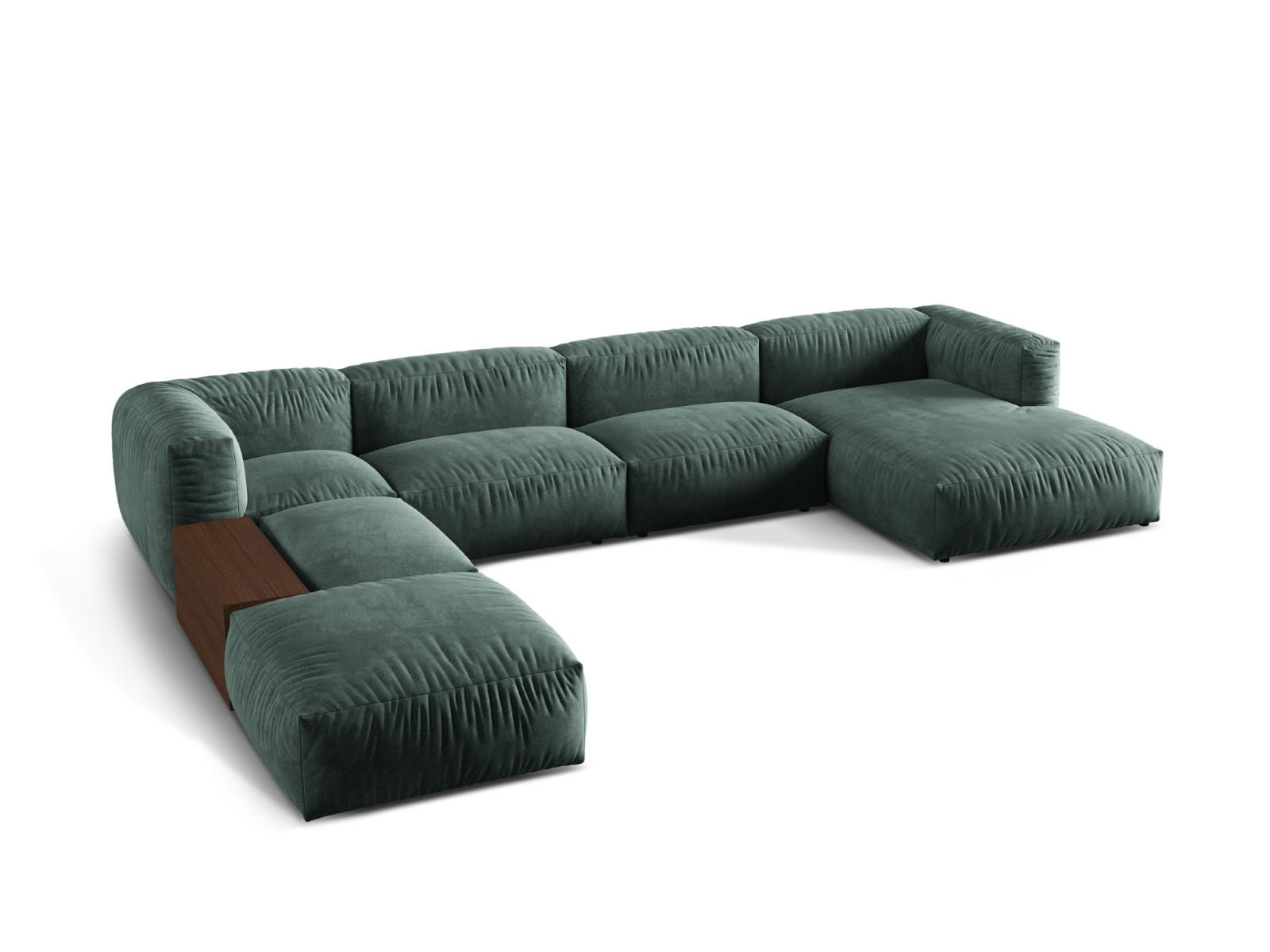 PANORAMASOFA modular links Martina aus Samt petrol 5 Sitzplätze - Salbeigrün, Textil (280/75/406cm) - Micadoni
