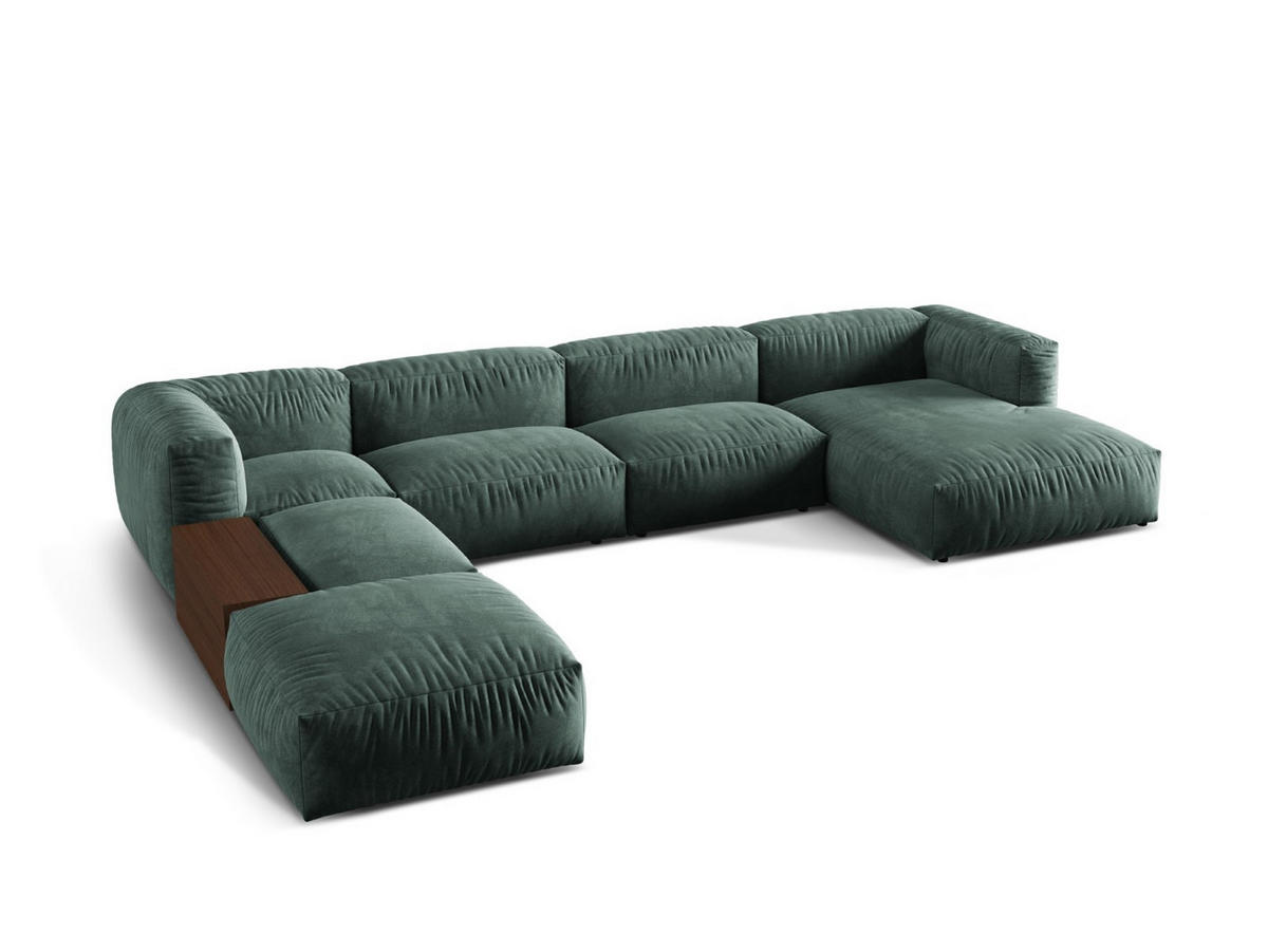 PANORAMASOFA modular links Martina aus Samt petrol 5 Sitzplätze - Salbeigrün, Textil (280/75/406cm) - Micadoni