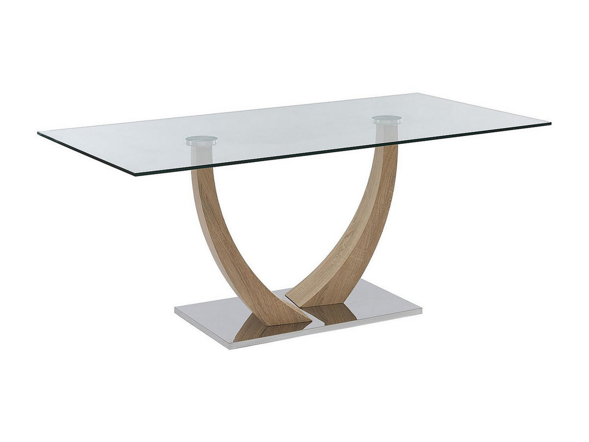 ESSTISCH für 6 Personen - Sicherheitsglas, MDF & Edelstahl - Helle Holzfarben - MELODIE II - Transparent, Glas (180/90/75cm) - Vente-Unique