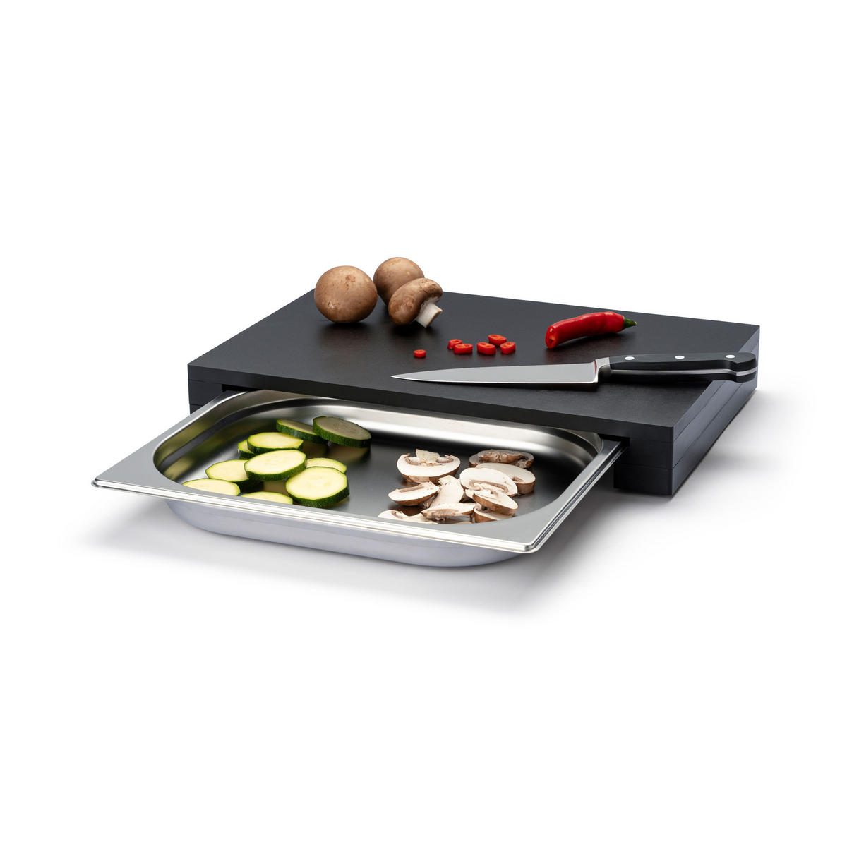 SCHNEIDEBRETT mit Schublade, Duracore, Schwarz, 39 x 27 x 5 cm - Schwarz, Holz (30/40cm) - Continenta