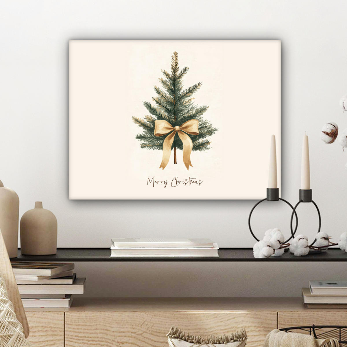 LEINWANDBILD Weihnachtsbaum - Weihnachten - Frohe Weihnachten - Beige 40x30 cm - Sandfarben, Textil (40/30cm) - MuchoWow