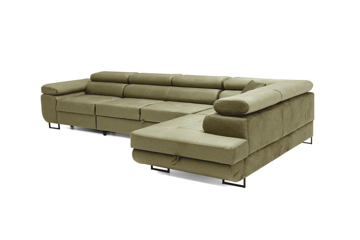 ECKSOFA WILD MAXI Rechts Hellgrün - Chromfarben/Hellgrün, Holz/Textil (203/350cm) - Muffo