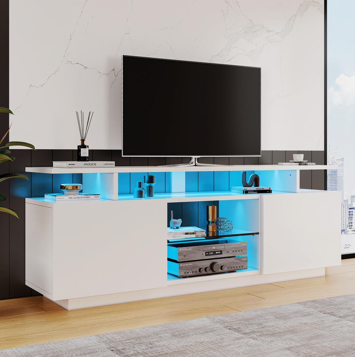 TV-ELEMENT mit LED-Beleuchtung 140 x 35 x 55 cm Weiß - Weiß, Holzwerkstoff (35/55/140cm) - Beauniv