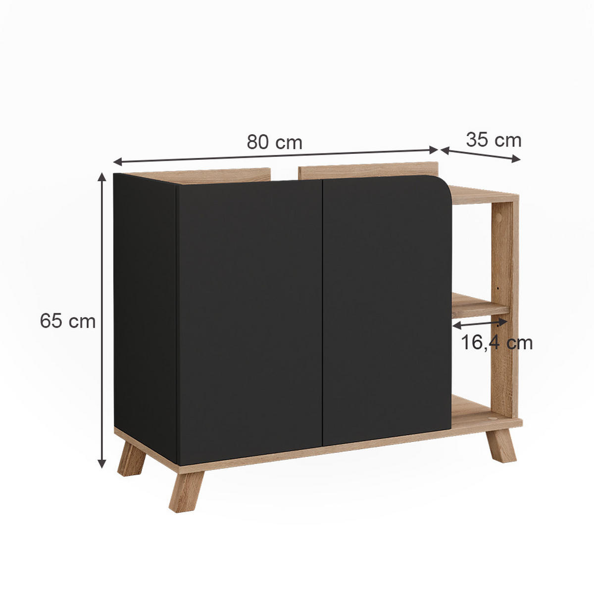 WASCHBECKENUNTERSCHRANK Karen Sonoma/Anthrazit 80 x 65 cm mit 2 Türen - Anthrazit/Sonoma Eiche, Holzwerkstoff (80/65/35cm) - Vicco