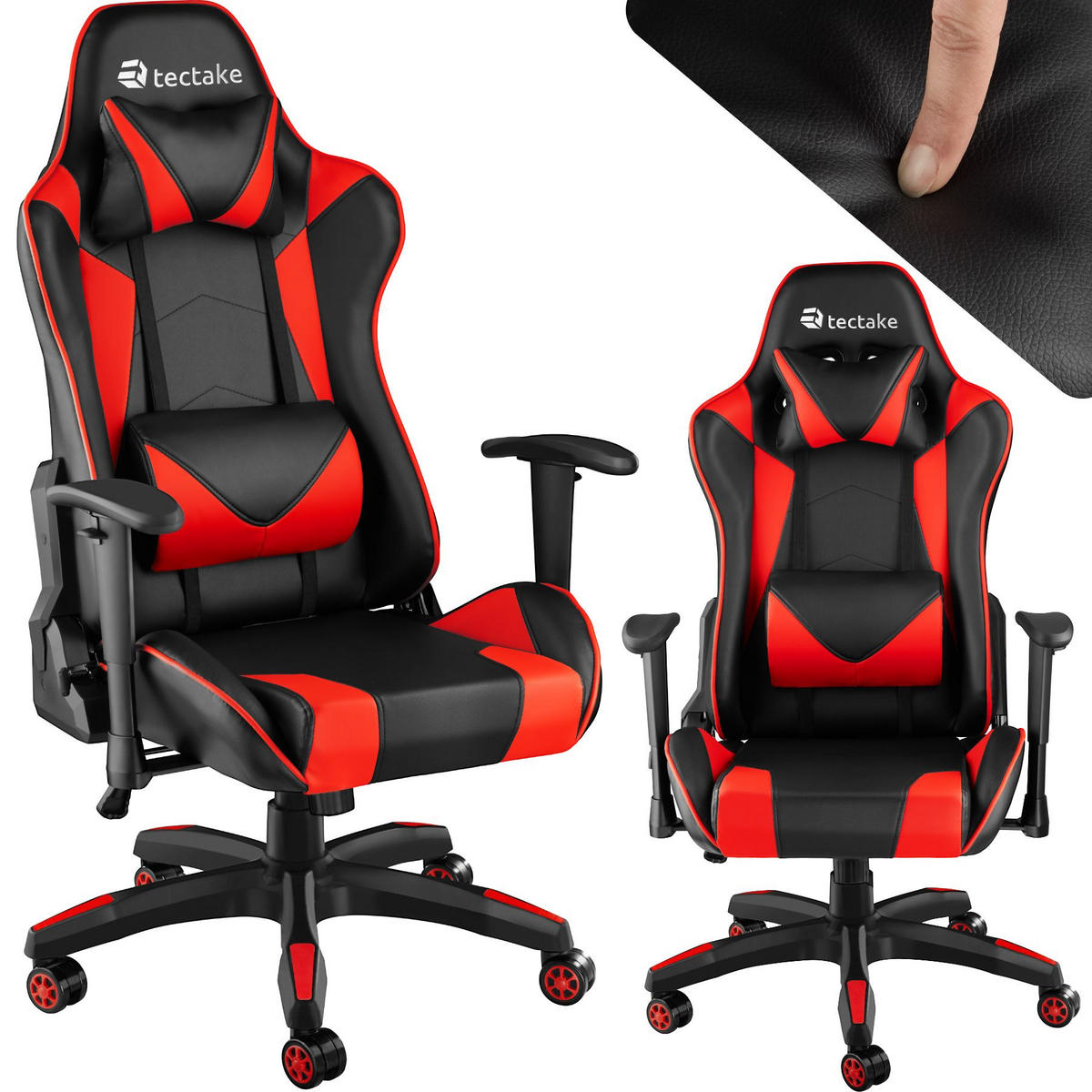 RACING-GAMINGSTUHL Twink,Belastbarkeit 120 kg,schwarz/rot - Rot/Schwarz, Textil (68/125/69cm) - tectake