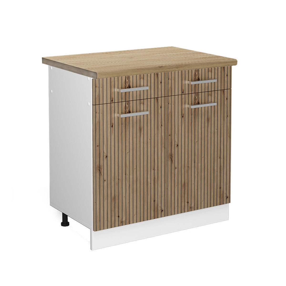 KÜCHENUNTERSCHRANK R-Line Artisan-Eiche 80 cm, AP Eiche - Weiß/Eiche Artisan, Holzwerkstoff (80/81.6/60cm) - Vicco