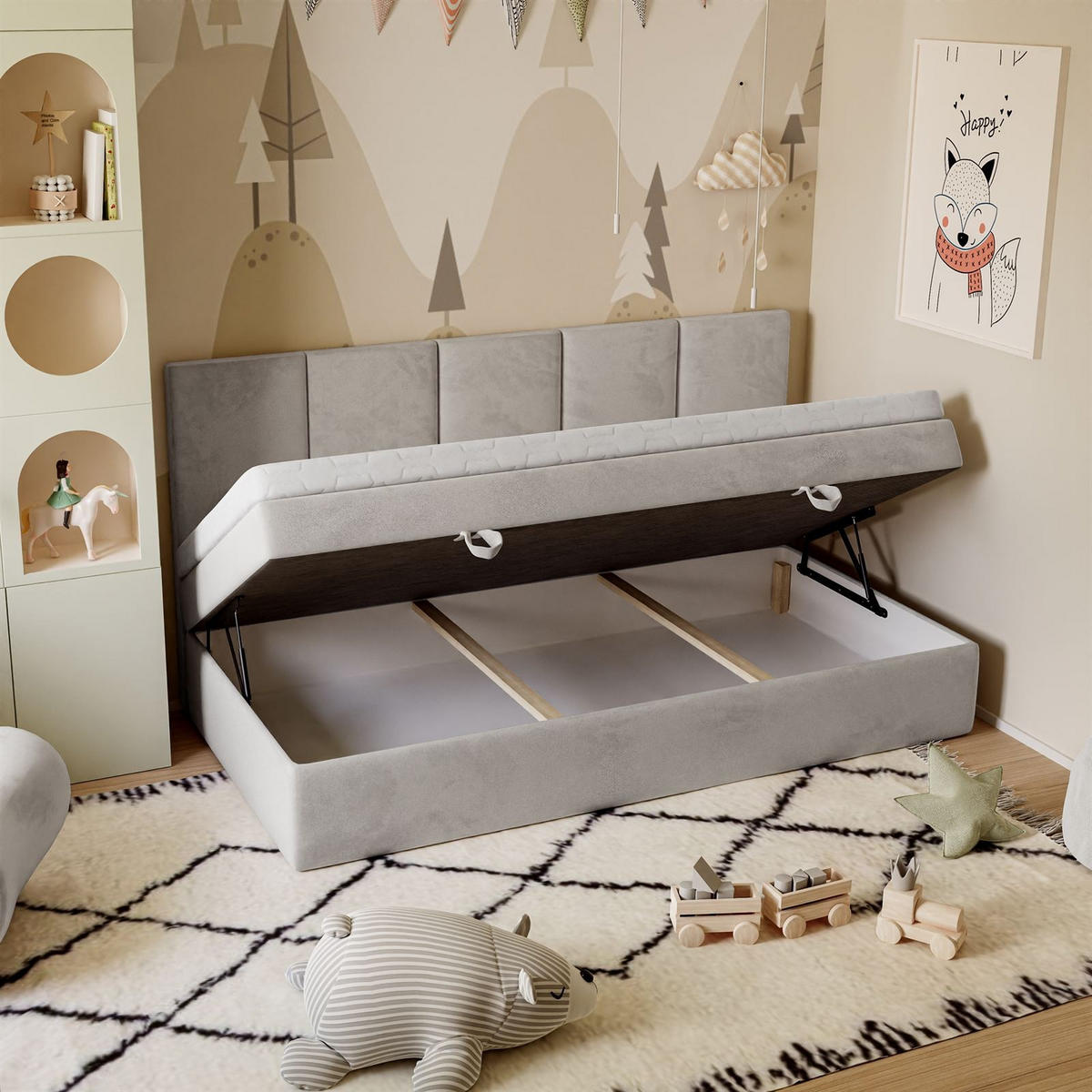 BOXBETT ELZA MINI mit Topper 100x200 cm Royal Velvet 248 - Grau, Textil - Lookway