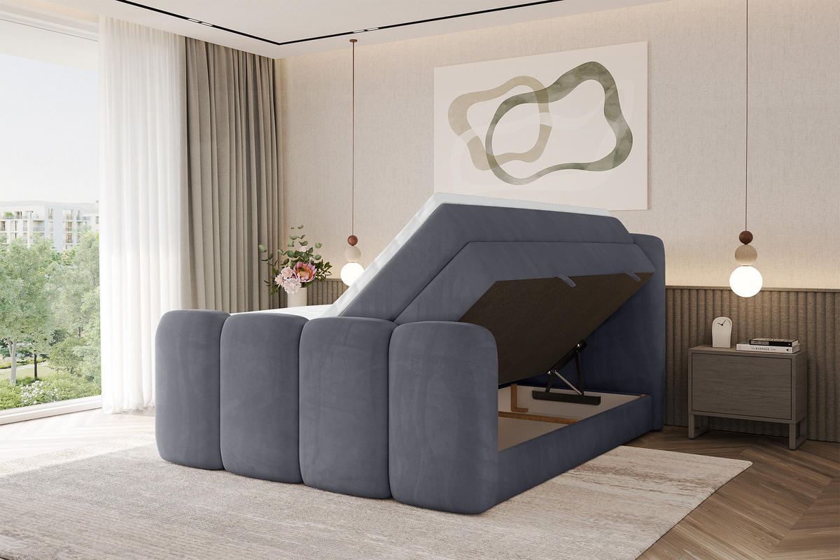 BOXBETT mit Matratze H3|H4 - NINA-Z KING - 160x200 cm - Dunkelgrau - Dunkelgrau, Holzwerkstoff (160/200cm) - ALTDECOR