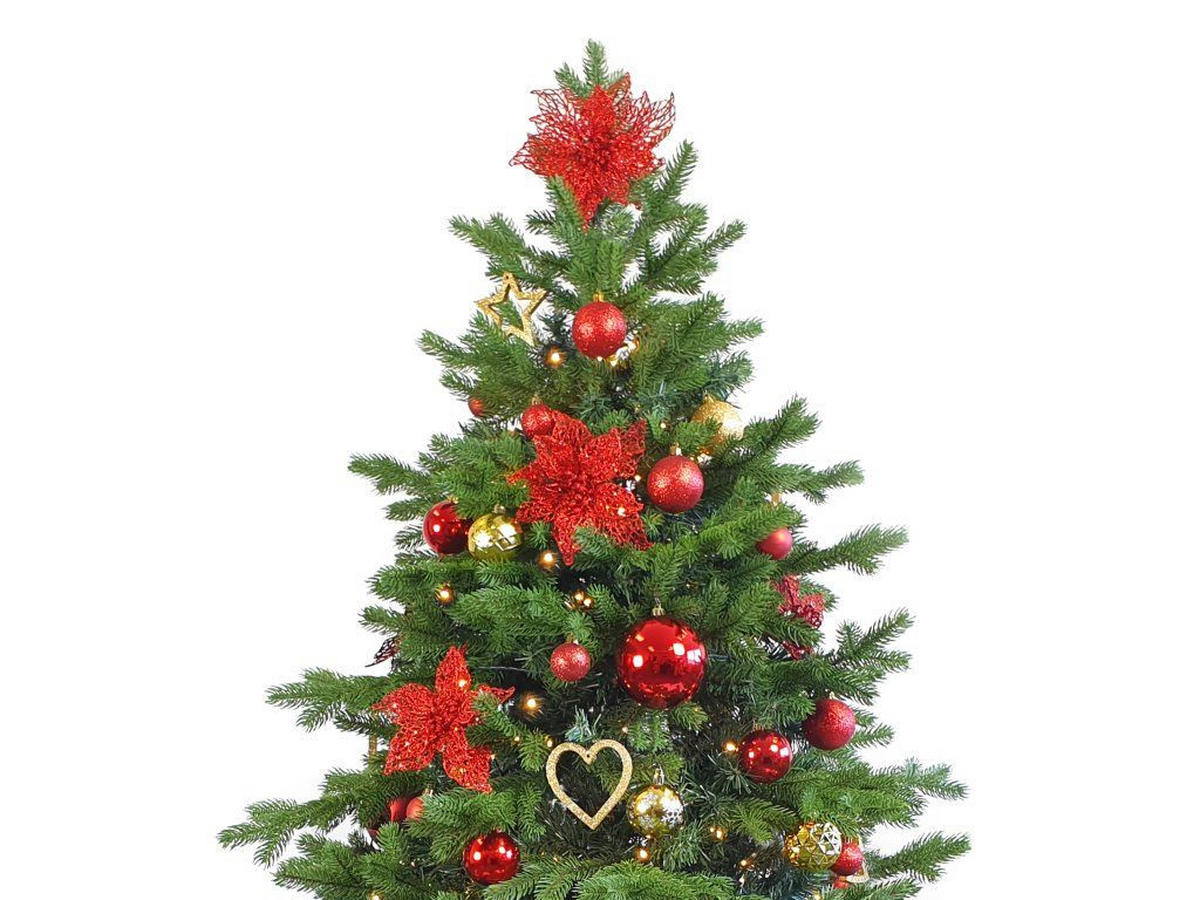 WEIHNACHTSBAUMSCHMUCK-SET WEIHNACHTSSTERNE 136-teilig, für Weihnachtsbäume 240–270 cm, inkl. Aufbewahrungsbox - Rot/Goldfarben, Holz/Kunststoff (55/50/75cm) - LAALU