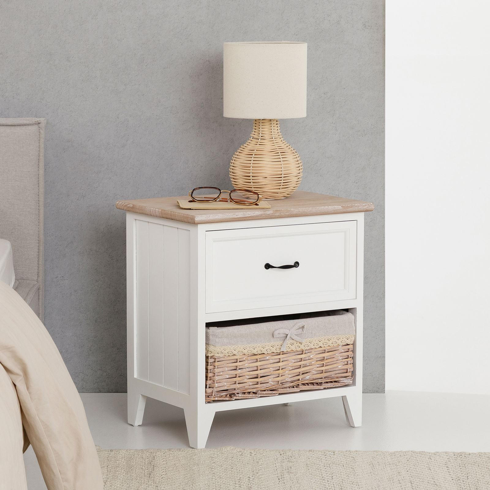 NACHTKOMMODE PROVENCE - Weiß, Holz (42/46/31cm) - IDIMEX