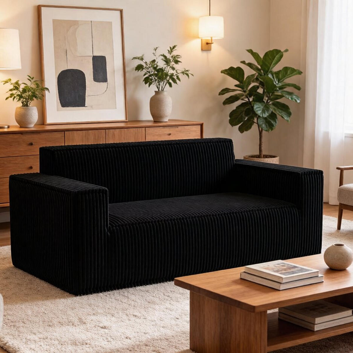 2-SITZER SOFA Cord Schwarz - Schwarz, Textil (178/70/86cm) - WISHDOR